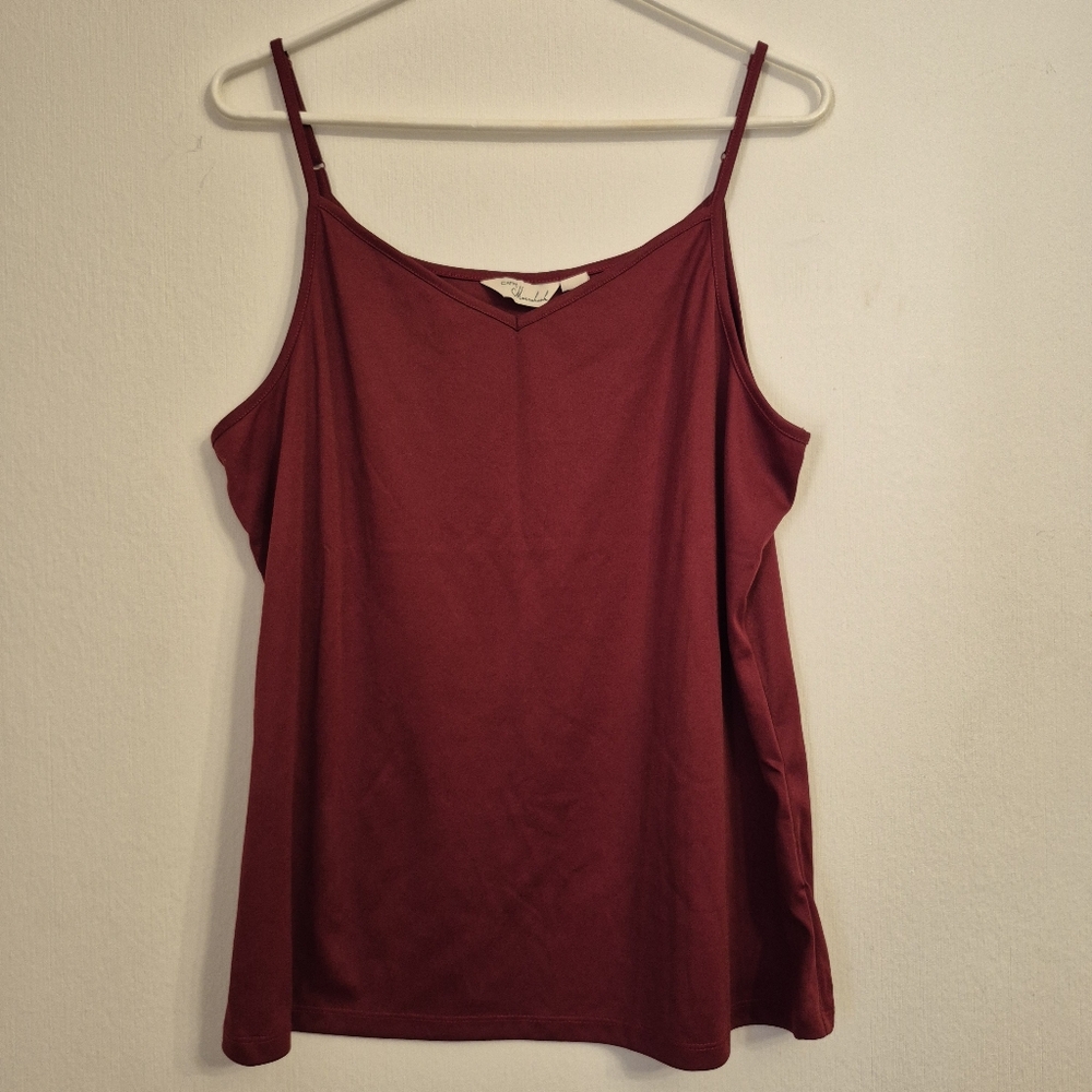 Caffe Marrahesh Spaghetti  Strap Top Under Shirt Dark Red Adjustable Size XL